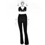 2025 Popular,  ins summer new casual suit sexy tube top drawstring neck top high waist pit strip trousers women
