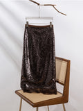 2025 Popularan goods  early spring high-end heavy industry sequined skirt women's niche designer chocolate brown skirt