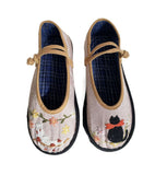 kamames Original Handmade Strong Sole Cloth Shoes Female Spring and Summer Thin Shoes Handmade Embroidery Word Buckle Cat round Head Slippers