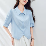 Cotton cocoon, lapel shirt women's short sleeves  summer new design niche top short small shirt