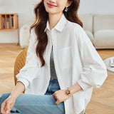 Cotton cocoon, white shirt women's long-sleeved medium and long loose top  spring new simple and exquisite commuter shirt