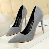 2025 9511-1  style fashionable simple thin heel super high heel shallow mouth pointed suede thin sexy nightclub women's single shoes