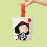 KAMAMES Office Worker Portable Handbag Canvas Bucket Bag Cute Bucket Hand Carry Lunch Bag Mom Outing Handbag