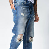 2025 2025 Express new denim men's pants New Popular trade straight trend, ripped blue slim jeans men