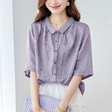 Cotton cocoon, retro heavy industry three-dimensional embroidery ramie shirt women