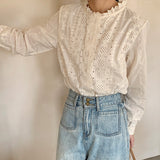 [Customized] Shirt Girl  Spring New Apricot Sugar  Lace Collar Cotton Shirt Heavy Industry Embroidery