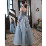 Bel canto solo performance suit student art test dress Mori host evening dress high-end light luxury niche blue