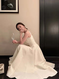 2025 Going out light wedding dress  simple satin Hepburn style certificate registration small white dress waist suspender dress dress