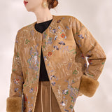 Guofeng New  Autumn and Winter New Chinese Embroidery Sequins Temperament Design Rabbit Hair Sleeves Cotton Jacket Women's MX102