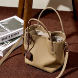 KAMAMES 2025 popular summer new fashion leather bucket bag niche first layer cowhide retro single shoulder diagonal span portable vegetable basket bag