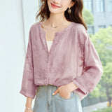 Cotton cocoon, ramie embroidered shirt, women's coconut leaf cardigan