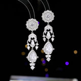 2025 Retro court gem water drop fringed flower earrings long design sense  heavy industry high-end luxury earrings