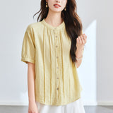 Cotton cocoon, organ pleated goose yellow short-sleeved shirt women's summer  new texture temperament versatile shirt