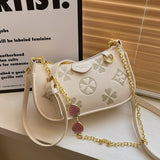 KAMAMES Fashionable All-Match Small V-Style Underarm Bag Women's Summer New Retro Printed One-Shoulder Crossbody Chain Shoulder Bag Women's Bag