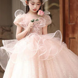 Kamames  Girl's Pink Dress Light Luxury Minority High-End Children Birthday Princess Dress Flower Girl Host Piano Competition Catwalk