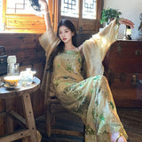 New Chinese style, beautiful bead embroidery printed suspender skirt, super good-looking temperament, slim-fitting hip-wrapped dress, summer M7084