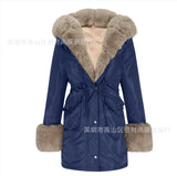 eBay  autumn and winter explosion slim-fit warm women's coat medium and long hooded imitation fur cotton coat wholesale