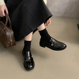2025  British small leather shoes women's 2025 spring new Korean version  round head retro commuter one pedal thick heel loafers