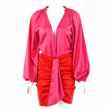 2025 Popular,  ins hot-selling  summer new suit women's sexy deep V long-sleeved onesie high waist hip skirt