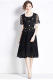 Coffee Break  Dress Hepburn Style Black Temperament Skinny Chiffon Pleated Water Soluble Lace Long Skirt