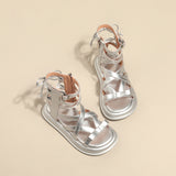 KAMAMES Children's Roman Sandals Girls' Summer  New Princess Shoes Soft Bottom Middle and Big Children's High-Top Silver Fashion British