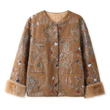 Guofeng New  Autumn and Winter New Chinese Embroidery Sequins Temperament Design Rabbit Hair Sleeves Cotton Jacket Women's MX102