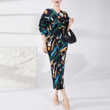 2025 High-quality women's clothing fashion dress women's spring and summer new printed bat sleeves to cover the belly and look thin and elegant long dress