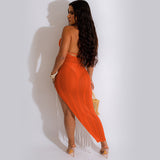 20252023 Cross-border supply New  women's clothing Sexy solid color knitted sleeveless slit fringed beach skirt