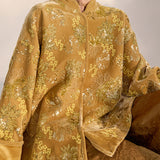 New Chinese style new satin flower embroidered shirt sequined gold high-end temperament top M3006