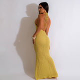 20252023 Cross-border supply New  women's clothing Sexy solid color backless knitted neck beach skirt