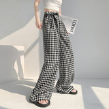 kamames Real Shot Lazy High Waist Black and White Plaid Straight-Leg Pants Women's Summer Loose Leisure Slimming Chessboard Plaid Wide Leg Mop Pants