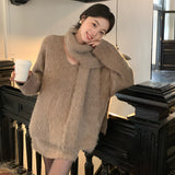 2025 popular autumn and winter new wool knitted sweater with scarf + hip skirt two-piece set 25184