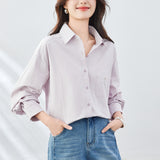 Cotton cocoon, lapel collar long-sleeved shirt for women's spring and summer new commuting loose and thin top, long-sleeved air-conditioning shirt