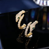 2025 New fashion, personalized and simple snake head stud earrings,  micro-inlaid zircon temperament snake earrings jewelry set