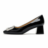 2025 5288-9 Mary Jane shoes women's head patent leather medium heel rhinestone square buckle shoes women's Korean version light mouth thick heel single shoes autumn