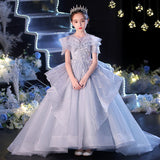 Kamames  Children's Wedding Dress Dress Trailing Catwalk Tulle Tutu Girls Little Host Flower Girl Piano Fairy Costume