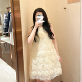 White Celebrity Temperament Design Flower Dress  Summer New High Waist Short Skirt M4002