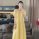 Beautiful high-end butterfly embroidery temperament long dress  summer new loose heavy industry sweet dress N4071