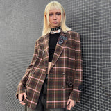 2025 Hot trade British style plaid suit metal decoration high-end sticker design trend retro versatile jacket autumn woman