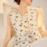 Guofeng  Summer Fashion Embroidery Printed Vest New Chinese High-end Light Luxury Disc Buckle Sleeveless Vest N4089