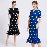 Miyake dress women's polka dot printing temperament advanced sense loose and thin temperament short sleeve summer pleated A-shaped skirt