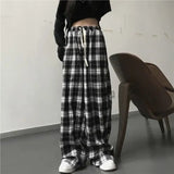 kamames Summer New Wide-Leg Pants Plaid Casual Pants Draping Effect Trousers Women's Loose Figure Flattering Straight-Leg Pants Women's