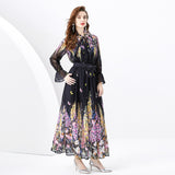 celebrity style high-end suit women's chiffon shirt temperament versatile long skirt printing two-piece set trendy