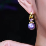 Purple pearls, everything goes well, ear buckles, temperament, purple gas Donglai earrings, exquisite fashion, long and thin earrings.