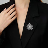 2025 High-grade snowflake brooch copper inlaid zircon multi-layer three-dimensional flower clothing pin fixed clothes autumn and winter coat corsage