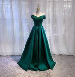 2025 One-word shoulder evening dress dark green student piano art test vocal temperament annual meeting host female New supply