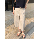 2025 THE MIND Korean version of simple cropped pants women's 2025 summer versatile wide-leg casual pants (with belt) T5003X