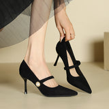 2025 811-B1 Sexy pointed stiletto high heels for women's winter 2025 new one-word suede pearl high heels for women