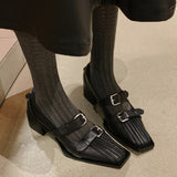 2025  Retro style square head thick heel single shoes women's versatile British small leather shoes design sense high heel Mary Jane shoes