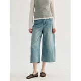 2025 THE MIND wide-leg seven-point jeans women's 2025 spring new Korean version of simple and versatile casual pants NY016